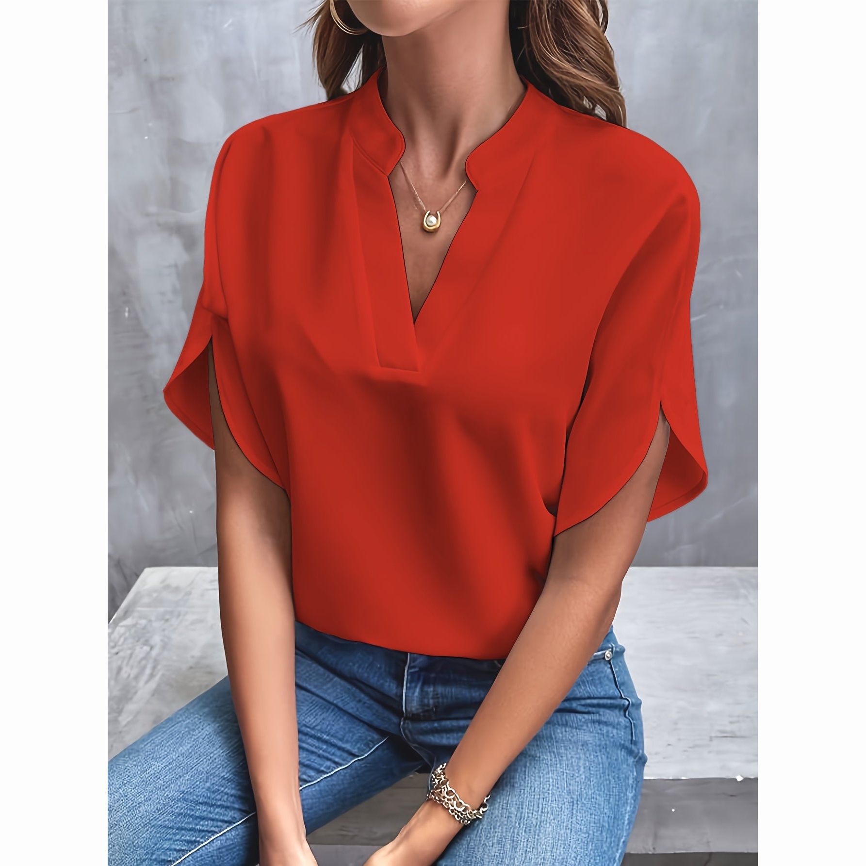 Lisa - Elegante Korte Splitmouw Blouse