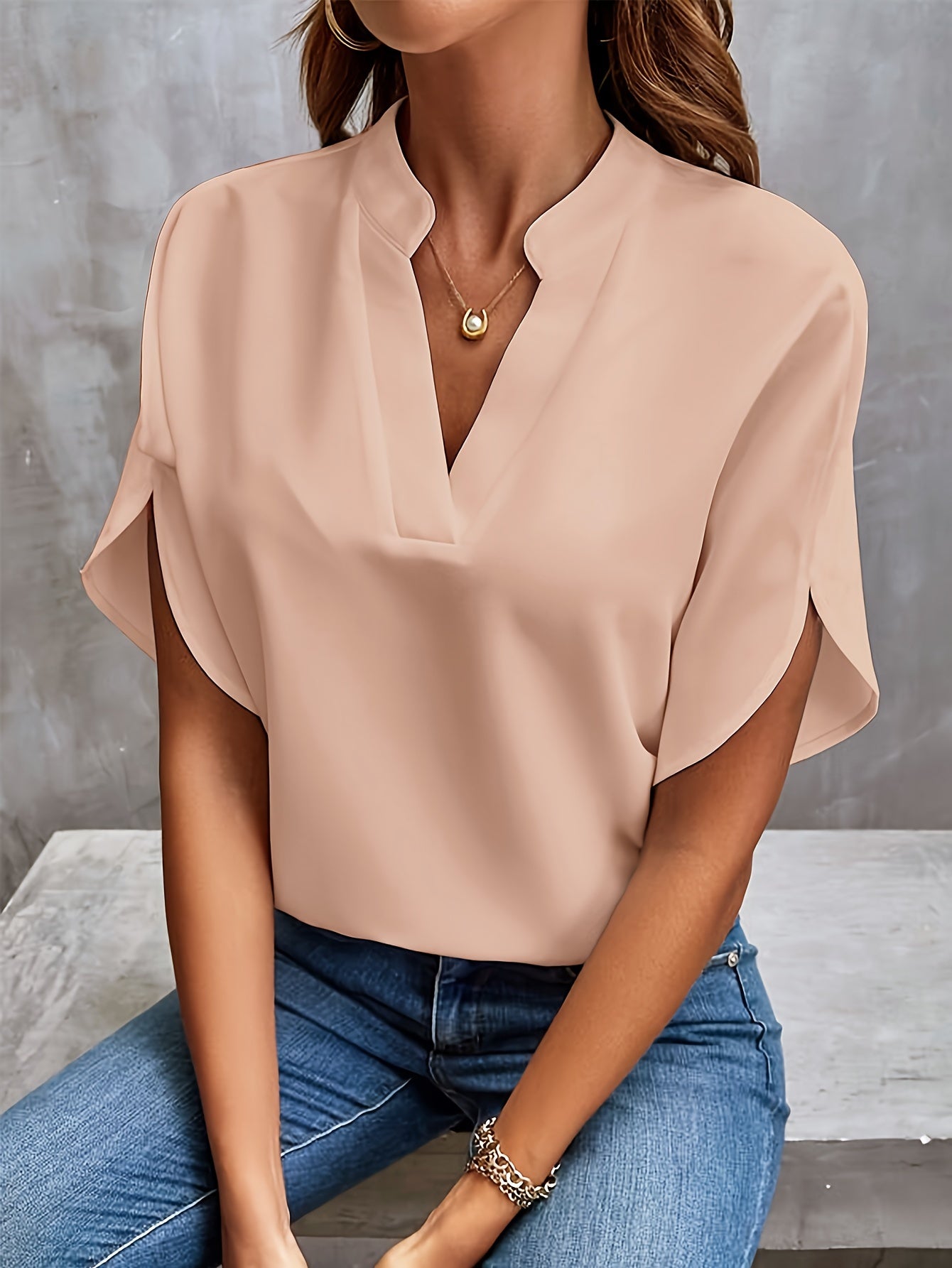 Lisa - Elegante Korte Splitmouw Blouse