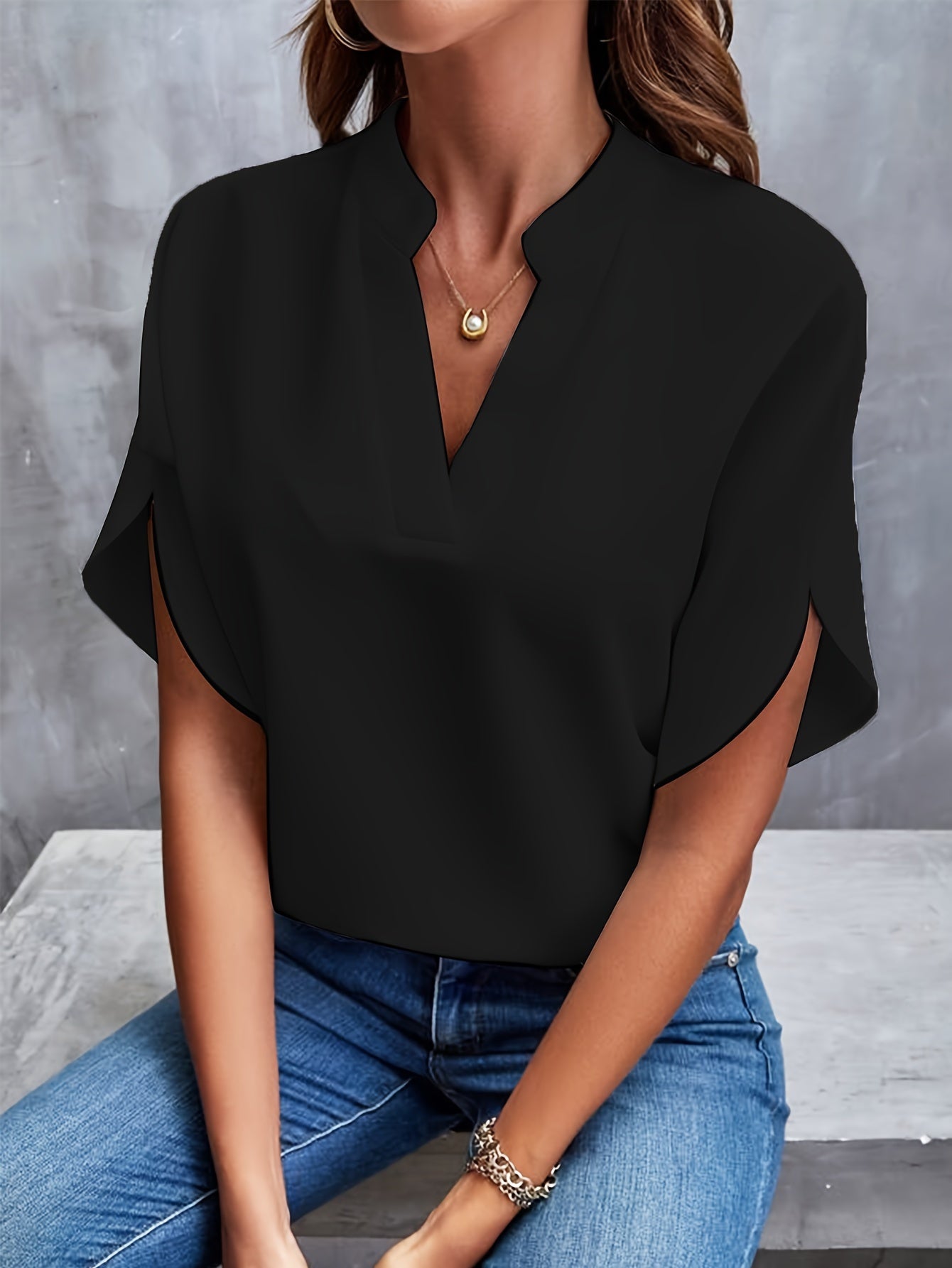 Lisa - Elegante Korte Splitmouw Blouse