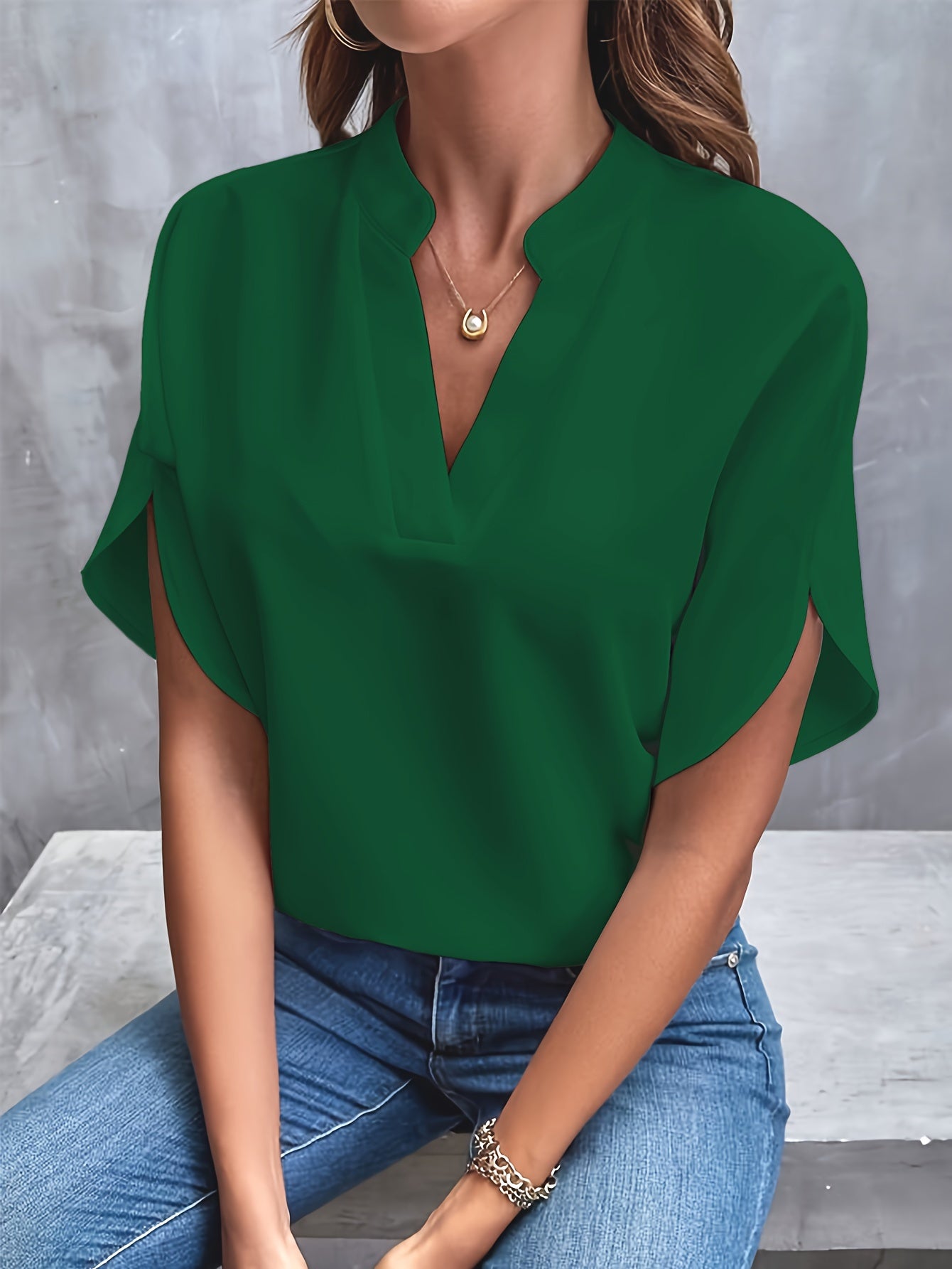 Lisa - Elegante Korte Splitmouw Blouse