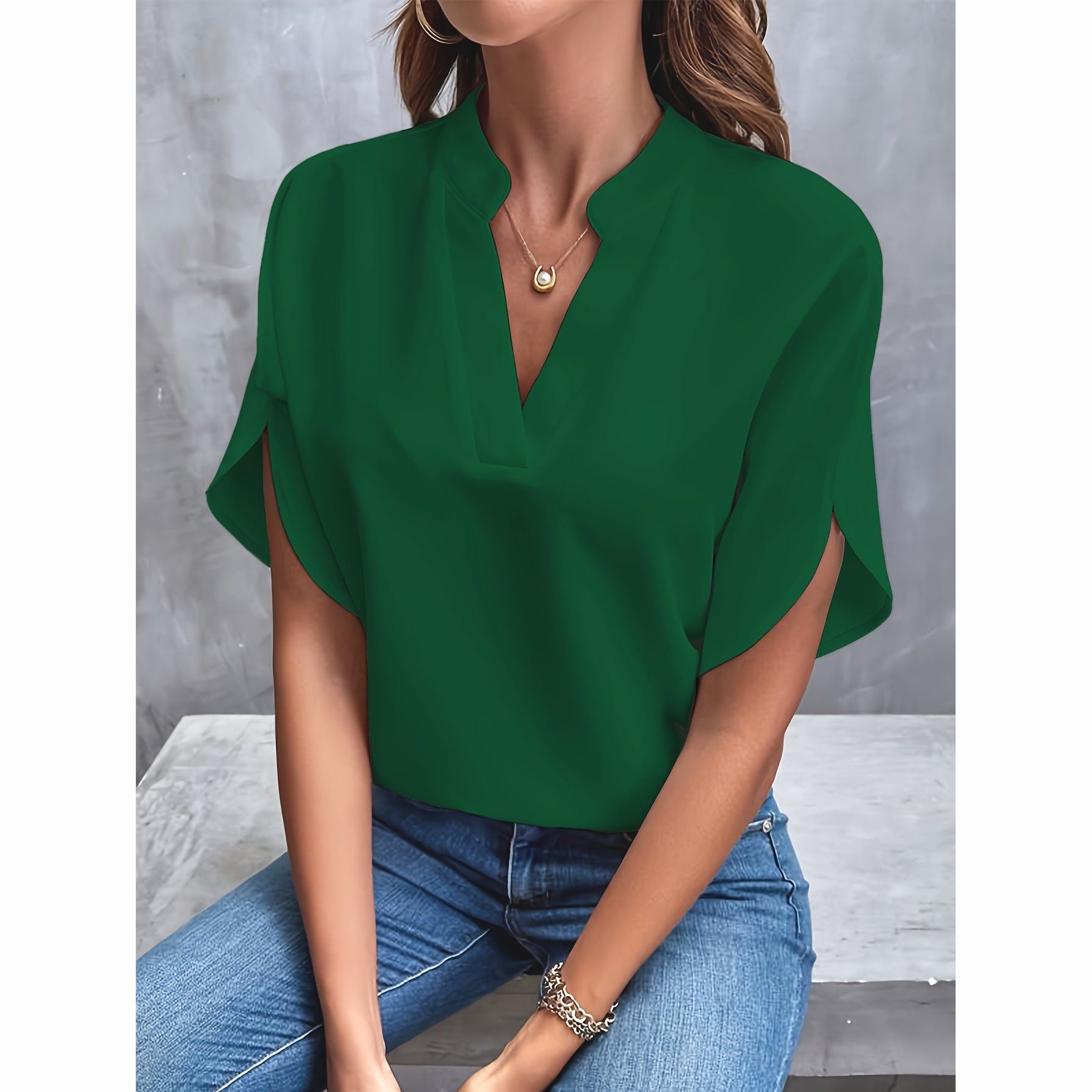 Lisa - Elegante Korte Splitmouw Blouse