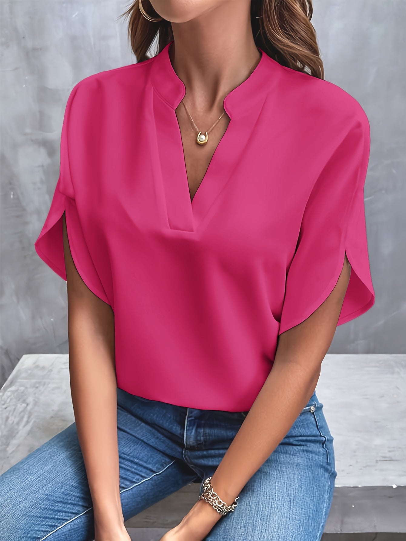 Lisa - Elegante Korte Splitmouw Blouse