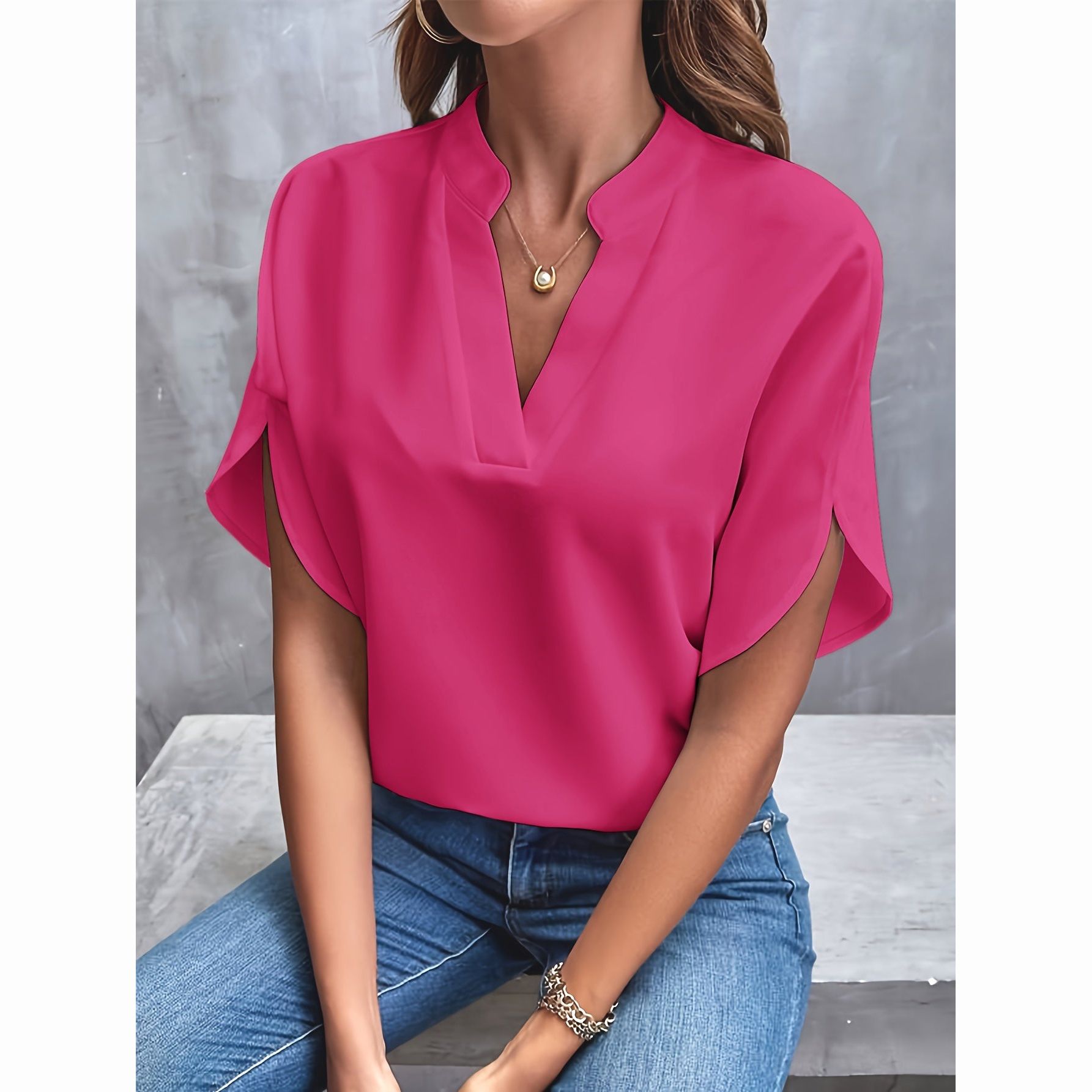 Lisa - Elegante Korte Splitmouw Blouse