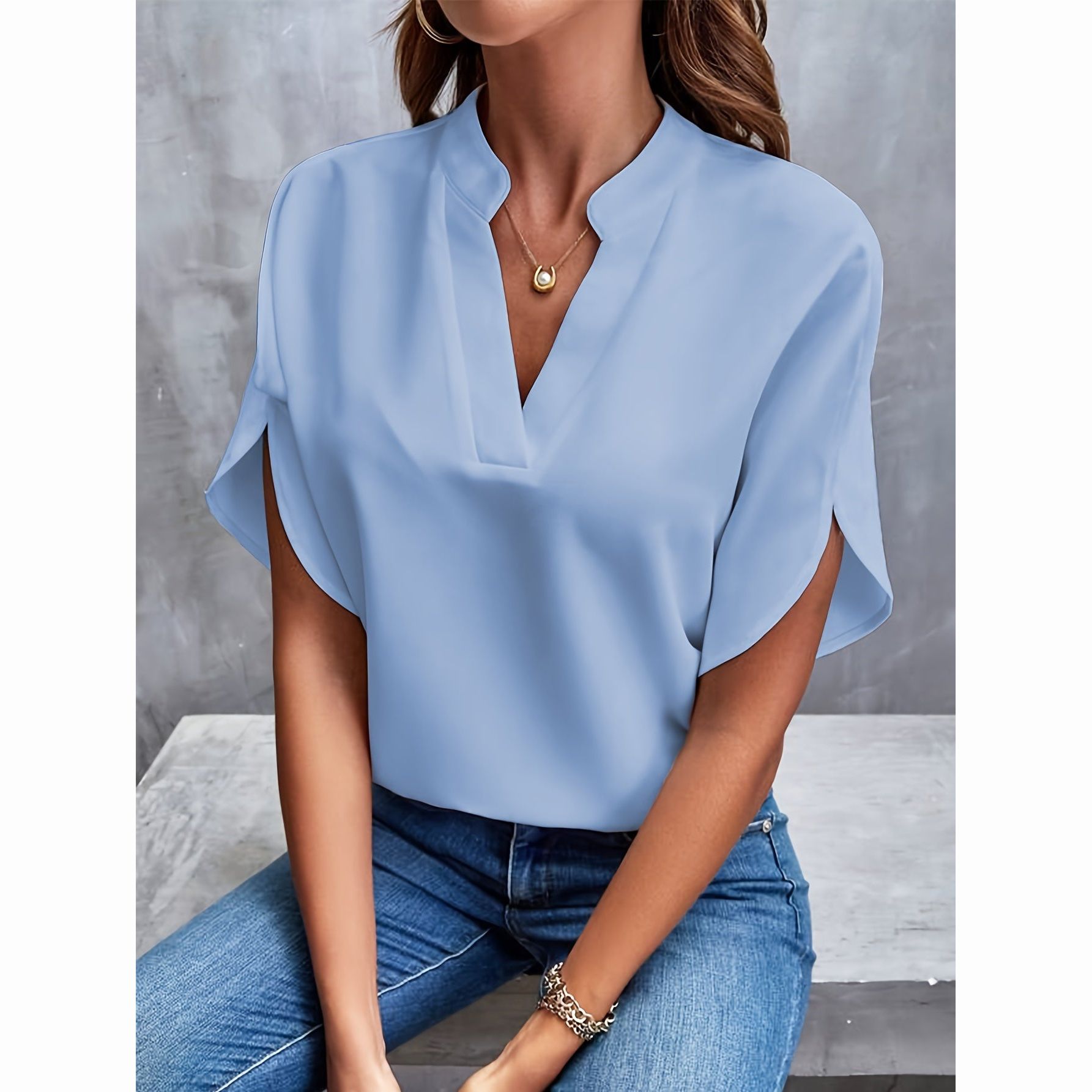 Lisa - Elegante Korte Splitmouw Blouse