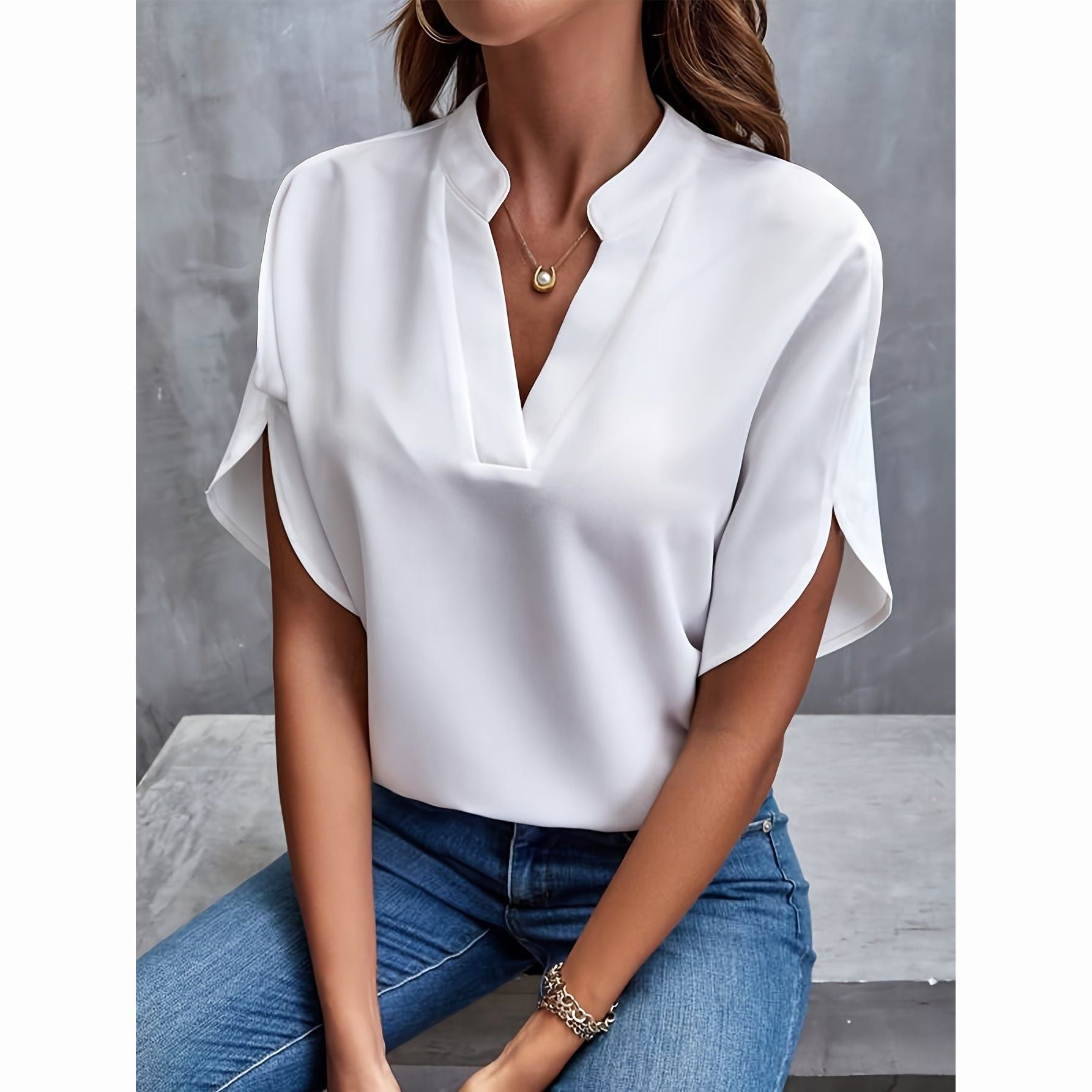 Lisa - Elegante Korte Splitmouw Blouse